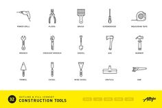 the construction tools icons are shown in black and white