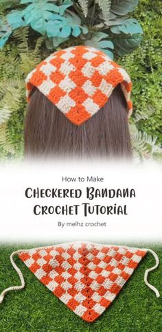 Let's Make Checkered Bandana - Free Crochet Tutorial Ideas - Carolinamontoni.com Crochet Size 1 Yarn, Checkered Bandana Crochet, Free Crochet Patterns Bandana, Crochet Checkered Headband, Crochet For Festivals, Crochet Bandanna Pattern, Crochet Granny Bandana, Crochet Strawberry Bandana Pattern Free, Easy Bandana Crochet