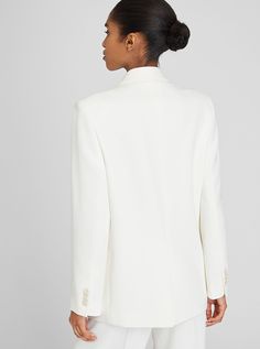 Add instant style to any look with this double-breasted crepe blazer. Rooted in traditional tailoring, this slightly relaxed yet refined piece features notch lapels, four-button cuffs, and a center back vent. Fashionable Dresses, Crepe Blazer, Club Monaco, Monaco, Double Breasted, Women's Clothing, Off White, Blazer, Clothes For Women