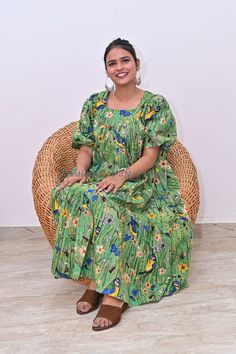 Description-   Size -, S/M , L/XL ,XXL/3XL Materials -  100% Cotton  Length- 48/50Inch  Qty - 1 Pcs   The perfect dress for any occasion! Our adorable Boho floral print dress features vintage inspired floral  printed For boho lovers! Clothes that make you feel like a queen feel fully comfortable in dress.  Indian Mughal Block Printed Tunic. Designer Long Kurti, Indian Block Print Summer Dress, Gift for her, Dress with pockets on both sides. Front and back pleating and loose from hips for comfort Green Printed Free Size Dresses, Green Printed Free-size Dresses, Green Bohemian Short Sleeve Maxi Dress, Green Short Sleeve Bohemian Maxi Dress, Green Bohemian Maxi Dress With Short Sleeves, Green Short Sleeve Boho Dress With Floral Print, Green Boho Dress With Short Sleeves And Floral Print, Traditional Floral Print Maxi Dress With Short Sleeves, Traditional Short Sleeve Maxi Dress With Floral Print