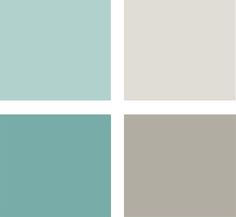 four different shades of blue and grey with white squares in the middle, one is light green