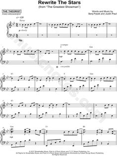 the sheet music score for rewrite the stars