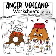 two worksheets with pictures of volcanos