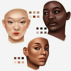 three different types of female heads are shown in this image, one is brown and the other is white