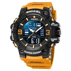 SMAEL SL-8049 Military Sports Watch - Dual Display, 5ATM Waterproof Product Description: The SMAEL SL-8049 is a military-style sports watch that combines a rugged aesthetic with practical features, perfect for outdoor enthusiasts. Built for reliability, toughness, and adventure, this timepiece is ideal for both daily wear and demanding outdoor conditions. Specifications: Brand: SMAEL Model: SL-8049 Movement Type: Quartz + electronic elements Weight: 77g Case Diameter: 59mm Case Thickness: 18mm Waterproof Grade: 50 meters Band Width: 22mm Total Strap Length: 245mm Key Features: Dual Movement Display (Analog + Digital): Offers both analog and digital timekeeping for precision and versatility. Bright blue LED digital display ensures enhanced visibility in low light. Military-Grade Durability Sport Style Men, Light Alarm Clock, Waterproof Sports Watch, Waterproof Led Lights, Mens Sport Watches, Military Watches, Watch For Men, Waterproof Led, Sports Watch