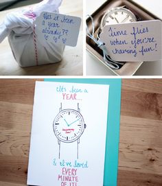 four different pictures with writing on them including an envelope, watch and paper notes that say it's when you are having fun