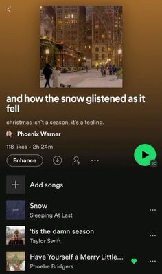 an iphone screen with the text'and how the snow glistened as it fell '