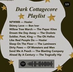 the cover art for dark cottage playlist, featuring five golden stars on white paper