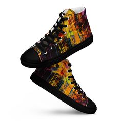 Introducing our custom designed high top canvas shoes featuring colorful graffiti drips art. These unique sneakers blend street style with vibrant artistry, making a bold fashion statement. Comfortable and durable, they're perfect for everyday wear, allowing you to express your individuality and love for urban art with every step. Elevate your shoe game with these eye-catching high tops. Don't forget to treat your feet with care! The classic, stylish high top canvas shoes will be a great addition to your wardrobe. * 100% polyester canvas upper side * Ethylene-vinyl acetate (EVA) rubber outsole * Breathable lining, soft insole * Faux leather toe cap * Padded collar, lace-up front * Blank product sourced from China Important: This product is available in the following countries: United State Urban High-top Sneakers With Graffiti Print, Multicolor High-top Custom Sneakers For Skateboarding, High-top Multicolor Custom Sneakers For Skateboarding, Casual High-top Sneakers With Graffiti Print, High-top Graphic Canvas Shoes For Streetwear, Casual Black Custom Sneakers With Paint Splatter, High-top Canvas Shoes For Streetwear With Abzorb Midsole, Casual High-top Sneakers With Paint Splatter, Multicolor Paint Splatter Sneakers For Streetwear