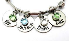 Personalized Names Bangle Bracelet or Necklace -Names Birthstone Bangle - Grandma Jewelry - Mom Jewe Personalized Stainless Steel Dangle Jewelry, Adjustable Stackable Stainless Steel Jewelry, Adjustable Stainless Steel Charm Bracelet For Anniversary, Adjustable Metal Jewelry For Personalized Gifts, Mother's Day Personalized Stackable Jewelry, Personalized Hypoallergenic Stainless Steel Jewelry, Everyday Hand Stamped Stainless Steel Jewelry, Hypoallergenic Stainless Steel Jewelry For Personalized Gifts, Adjustable Bangle Jewelry Gift For Mom