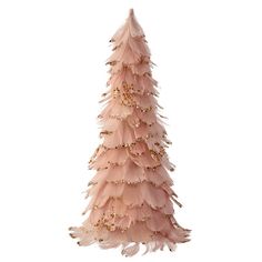 a pink feather christmas tree on a white background