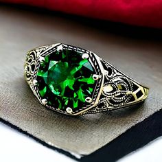 Vintage Sparkly Vivid Green Solitaire Emerald Cz In 925 Solid Sterling Silver Filigree Ring. Excellent Condition, Satisfaction Guaranteed! May Birthstone Victorian Green Filigree Ring With Gemstone, Victorian Green Gemstone Filigree Ring, Green Emerald Ring With Stone Setting For Anniversary, Classic Green Emerald Ring With Intricate Design, Ornate Green Emerald Ring For Wedding, Green Filigree Ring With Intricate Design For Anniversary, Anniversary Emerald Ring With Stone Setting, Formal Green Emerald Filigree Ring, Green Emerald Ring With Intricate Design For Gift