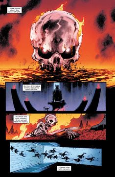 a comic page with an image of a skull in the middle and another scene behind it