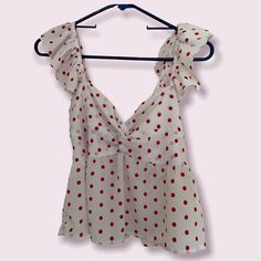 White And Red Polka Dots. Never Worn, Size: L. Bought It For Fourth Of July Party Last Year And Got Lazy And Never Went. Again. Fourth Of July Party, Crushed Velvet Top, Light Pink Blouses, Polka Dot Tank Top, Vintage Hawaiian Shirts, Polka Dot Shirt, Tunic Sweatshirt, V Neck Tank Top, Tie Front Blouse