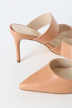 Lulus Exclusive! From desk-to-date looks to dance party 'fits, the Lulus Faire Tan Pointed-Toe Mules can finish off your get-up! These chic mule pumps have a faux leather construction that forms a pointed-toe upper and a matching vamp strap (with a bit of elastic for fit), that creates a cool cutout look. Slide-on design. 3. 5" stiletto heel. Cushioned insole. Rubber sole has nonskid markings. Man-made materials. Imported. Lulus | Faire Tan Pointed-Toe Mules | Size 7. Summer Office Heels In Faux Leather, Faux Leather Heels For Office In Summer, Spring Office Mules With Ankle Strap, Chic Faux Leather Mules For Party, Party Fits, Heeled Mules, Mule Shoe, Vegan Leather, Stiletto Heels