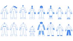 an image of people in snow suits and mittenss line up against a white background