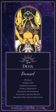 the devil tarot card with an image of a demon on it's back