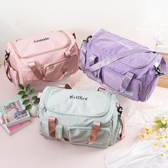 Our travel bag is the perfect companion for your next adventure. Personalize it with your name embroidered on the front for a touch of uniqueness. Whether it's a weekend getaway or a gym session, this personalized duffle bag is a versatile and stylish choice. ✤ Travel Bag Color: Available in: Pink, Green, Purple, Black, Blue, Gray, Green Pink, Gray Pink. Please note that due to the many variations in monitors and browsers, actual colors may vary. ✤ Spacious Size: 19.3 × 11 × 11 inches ✤ Multiple Pockets: Organize your items efficiently with the bag's multiple pockets, ensuring easy access to your essentials. ✤ Durable Materials: Polyester The bag is designed with waterproofing on the exterior to keep your belongings safe and dry. ✤ Suitcase Attachment: Designed with a feature that allows y Weekender Bags, Travel Bags For Women, Personalized Embroidery, Travel Duffel, Duffel Bag Travel, Weekend Getaway, Bag For Women, Gray Green, Pink Gray