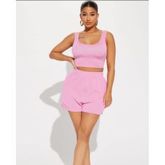 Nwot Pink Co Ord Set Featuring Ribbed Sleeveless Crop Top And Matching High Waist Shorts Material: 76% Polyester | 21% Rayon | 3% Elastane Measurements: " Length Free Shipping For Most Bundles With Multiple Items Low Ball Offers Will Be Declined Trendy Sleeveless Crop Top For Loungewear, Sporty Sleeveless Spring Bottoms, Sleeveless Crop Top For Loungewear, Spring Sleeveless Crop Top For Loungewear, Spring Sleeveless Loungewear Crop Top, Summer Loungewear Tank Top Short Length, Summer Loungewear Tank Top In Short Length, Short Cotton Tank Top, Sleeveless Athleisure Crop Top For Loungewear