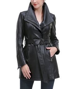 in stock Elegant Black Leather Jacket With Leather Lining, Elegant Winter Leather Jacket With Leather Lining, Elegant Black Leather Jacket For Evening, Formal Black Leather Jacket, Black Belted Leather Jacket For Formal Occasions, Elegant Belted Leather Jacket For Office, Sleek Black Leather Jacket For Evening, Black Belted Leather Jacket, Elegant Fitted Belted Leather Jacket