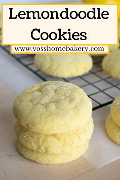 stack of baked lemon cookies. A cooling tray with cookies in the background Lemon Cookies With White Chocolate, Lemondoodle Cookies, Pink Lemonade Cookies Recipe, Recipe For Lemon Cookies, Lemon Desserts Cookies, Lazy Cookies Recipe, Joe Froggers Cookies, Cookies That Sell Well, Sour Cream Cookies Easy