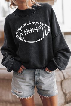 Round Neck Long Sleeve FOOT... Drop Sleeve Sweater, Hoodies Cute, Rugby Design, Gray Texture, Rugby Games, Champion Pullover, Graphic Print Sweatshirt, Dropped Shoulder Sweatshirt, Color Block Sweatshirt