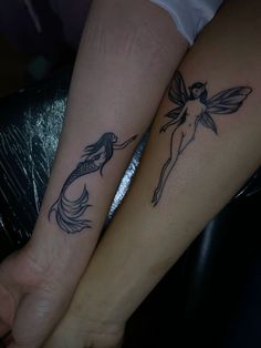 two people with matching tattoos on their arms