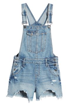 Roughed-up patches add cool texture to these medium-wash short overalls styled with adjustable straps and frayed hems. Style Name:Hidden Jeans Frayed Hem Short Overalls. Style Number: 6170677. Spring Distressed Medium Wash Shortalls, Trendy Denim Shortalls With Frayed Hem, Distressed Denim Shortalls, Spring Distressed Denim Shortalls, Medium Wash Distressed Shortalls, Casual Medium Wash Distressed Shortalls, Summer Distressed Denim Shortalls, Overalls Style, Hidden Jeans