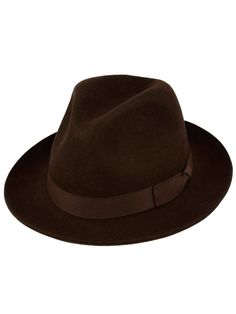 "Complete your dashing vintage ensemble with this classic brown vintage style fedora. The snap brim is easily positioned to capture an accurate 40s or 50s look. The grosgrain hatband is adorned with a ribbon tail to one side. The hat has a deep crown, which provides ample space for your head while also adding to the vintage look and feel of the hat. 100% wool. Measurements: Small: 55cm circumference Medium: 57cm circumference Large: 59cm circumference X Large: 61cm circumference Brim Width: approx 2.25\" / 6 cm Crown Height: approx 4\" / 10.5cm Sizing note: Please check your head size against these measurements for an accurate fit, although please note like with any manufactured item there may be a very slight variation in size. Your head should measure the same as the hat circumference we 1940s Looks, 50s Look, Crown Heights, 40s Fashion, Classic Brown, Brown Vintage, Hat Band, Brim Hat, Fedora Hat