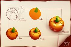 an image of some pumpkins on a piece of paper with instructions to draw them