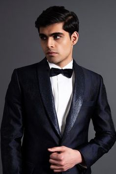 Shop for Raghavendra Rathore Jodhpur Blue Floral Brocade Shawl Collar Tuxedo for Men Online at Aza Fashions Shawl Collar Tuxedo Men, Tuxedo Blue, Navy Tuxedo, Raghavendra Rathore, Shawl Collar Tuxedo, Navy Tuxedos, Floral Shawl, Cocktail Reception, Tuxedo For Men