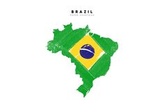 the map of brazil painted in green and yellow with an image of a soccer ball on it