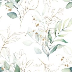 Green Eucalyptus Leaf Wallpaper image 1 Wallpaper With Gold Accents, Gold Accent Wallpaper, Wallpaper With Gold, Tapete Gold, Green Leaf Wallpaper, Paintings Tutorials, Decoupage Printables, Gold Branches, Feuille Eucalyptus