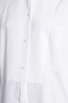 Shirt In White Cotton White Long Sleeve Top With Concealed Placket, White Tops With Lapel Collar And Concealed Placket, White Business Blouse With Placket, White Blouse With Placket For Business, Modern White Top With Lapel Collar, Modern White Blouse With Concealed Placket, Modern White Tops With Buttons, Modern White Top With Buttons, White Business Top With Lapel Collar