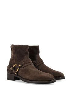 TOM FORD buckle-embellished Ankle Boots - Farfetch Gold Harness, Harness Boots, Leather Cap, Brown Ankle Boots, Suede Boots, Handbag Backpack, Lanvin, Mens Shoes Sneakers, Valentino Garavani