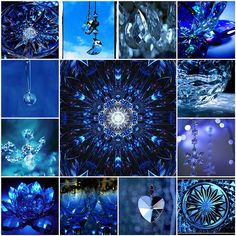 many different blue images are shown in this collage, including diamonds and other things