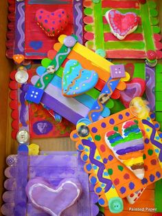 an assortment of craft items displayed on a table