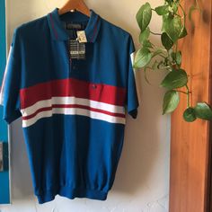 Vintage Sz. L Members Only Short Sleeve Shirt. Nwt! In Perfect Condition, Never Been Worn. Red White Blue Retro Blue Polo Collar T-shirt, Retro Blue Short Sleeve Polo Shirt, Blue Retro Short Sleeve Polo Shirt, Blue Polo Shirt With Relaxed Fit And Crew Neck, Blue Relaxed Fit Polo Shirt With Crew Neck, Members Only, Red White Blue, Casual Shirts For Men, Casual Button Down Shirts