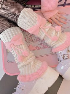 Pastel Leg Warmers, Shoes And Leg Warmers, Skeleton Teddy Bear, Pink Legwarmers, Slay Shoes, Leg Warmers Aesthetic, White Leg Warmers, Teddy Bear Backpack, Creepy Cute Fashion