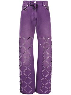 Silvi Timberwolf, Versace Clothes, Purple Denim, Statement Pants, Purple Jeans, Detailing Logo, Purple Pants, Wardrobe Style, Versace Jeans