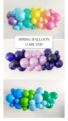 three different balloons with the words spring balloon garland