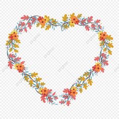 a heart shaped frame with flowers and leaves in the shape of a flower, hd png