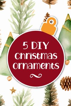 the words 5 diy christmas ornaments are surrounded by pine cones and fircons