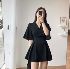 Mini Frocks For Women, Summer Dresses Korean, Velvet Short Dress, Cute Dresses Casual, 2023 Summer Dresses, Cute Black Dress, Woman Dress