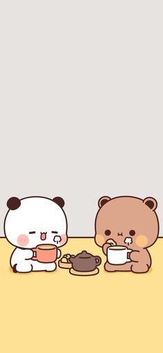 two cartoon bears sitting at a table eating food