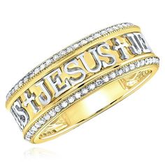 This exceptional piece features a captivating design, with crosses and the word "JESUS" repeated all around the band. Crafted from high-quality 10K yellow gold, the ring showcases natural diamonds totaling 0.50 carats, adding a touch of sparkle and radiance. With its symbolic imagery and meaningful inscription, this ring is a beautiful testament to your religious devotion and serves as a reminder of your faith. Whether worn as a personal expression or as a gift to a loved one, this cross JESUS r Jesus Ring, Frame Ring, Cross Jesus, Heart Accessories, Silver Shop, Jesus On The Cross, Gold Cross, Toe Rings, Real Diamonds