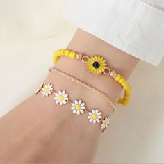 All Three Bracelets Are 18-23cm/7-9 Inches Sku:E170 #Bohemian #Jewelryset #Vacay #Trending #Daisies Handmade Trendy Yellow Friendship Bracelets, Handmade Trendy Yellow Bracelets, Trendy Handmade Yellow Bracelets, Yellow Round Bead Jewelry For Summer, Yellow Round Beads Jewelry For Summer, Gold Bohemian Beaded Bracelets For Spring, Yellow Jewelry For Beach Wear In Spring, Yellow Beach Jewelry For Spring, Yellow Jewelry For Spring Beach Occasion