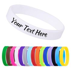 PRICES MAY VARY. Click ”Customize Now” ! Choose the size, text color and quantity. You can type any text at the front/back half of the outside of the wristbands. You can customise it with any text, name, awareness, beliefs, inspirational quotes, wishes and more that you want to express. These 1/2 inch wide silicone wristbands are debossed and ink-filled, NOT just printed, it can protect the ink from daily wear and tear, such as swimming, showering or friction from skin and clothing. Your wristba Cheap White Wristband For Team Events, Wedding Motivation, Black Office, School Supply Labels, Rubber Bracelets, Silicone Bracelets, Custom Bracelets, Wristbands, Grand Opening