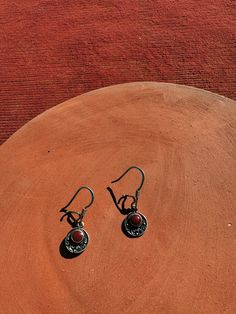 Moroccan antique earrings Bohemian Hand Forged Sterling Silver Jewelry, Bohemian Hand Forged Sterling Silver Earrings, Traditional Silver-colored Copper Jewelry, Traditional Silver Carnelian Jewelry, Artisan Red Round Jewelry, Red Round Artisan Jewelry, Artisan Jewelry With Oxidized Finish, Artisan Metal Earrings With Natural Stones, Carnelian Natural Stone Drop Earrings