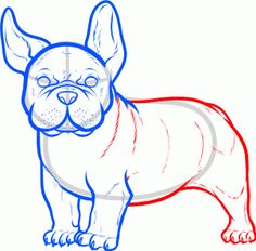 a drawing of a dog's face with the words french bulldog on it, in blue and red